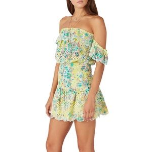 RAMY BROOK McKenna Off Shoulder Eyelet Floral Print Mini Dress Size XL